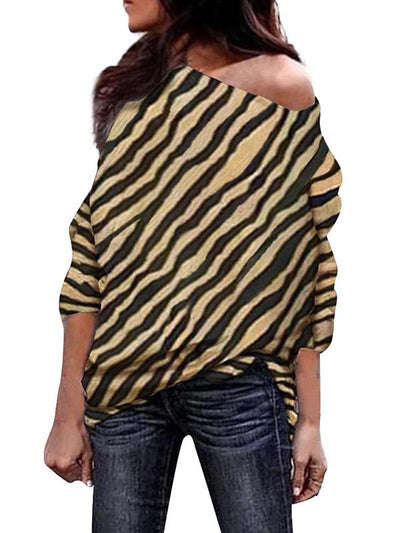 Fashion Sexy Off Shoulder Zebra Printed Long Sleeve T-shirts