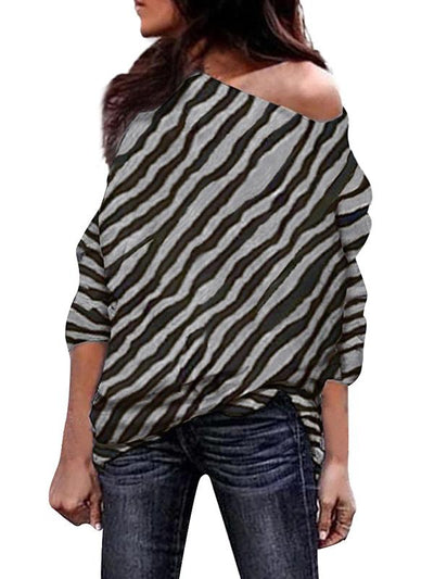 Fashion Sexy Off Shoulder Zebra Printed Long Sleeve T-shirts