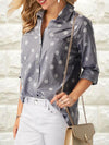 Fold Over Collar Single Breasted Patchwork Polka Dot Blouses