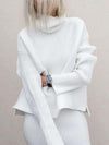 Brief High Collar Long Sleeve Pure Colour Loose Sweater