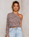 Fashion Sext Leopard print Single shoulder Long sleeve T-Shirts