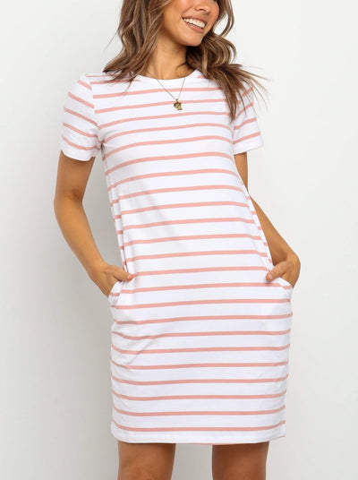 Daily Comfy Round Neck Stripe Bodycon dresses