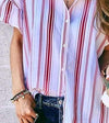 Fashion Casual Stripe Short sleeve Lapel Blouses