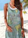 Fashionable women U neck Map printed sleeveless One piece Bodycon dresses