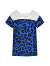 Round collar sexy lace leopard printed patchwork lady T-shirts