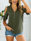 Summer chic casual zip-up women off shoulder blouse