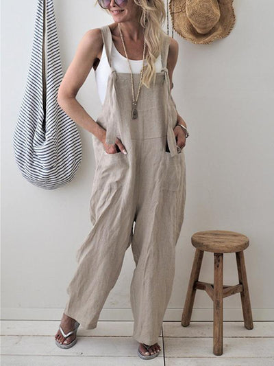Woman Casual Large Size Suspenders Pocket Jumpsuits
