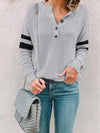 Stitching Round Collar Button Long Sleeve T-shirt Top