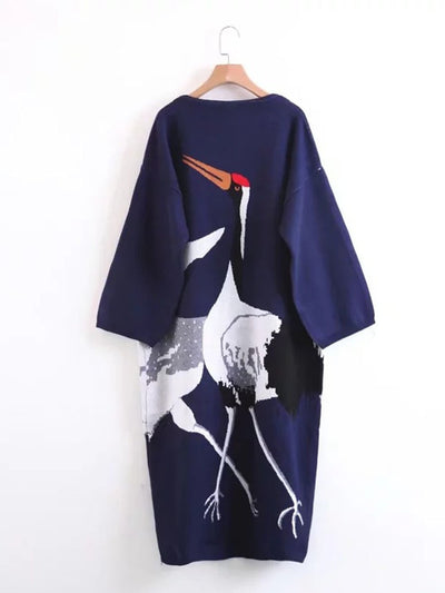 Fashion Crane Jacquard Cardigans Woman Sweaters