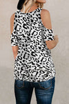 Fashion Leopard print Rouns neck Off shoulder T-Shirts