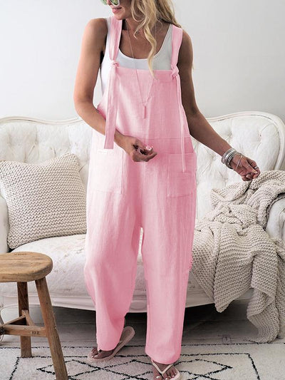 Woman Casual Large Size Suspenders Pocket Jumpsuits