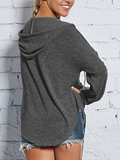 V-neck hooded plain long sleeve sweatshirt Hoodies