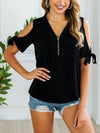 Summer chic casual zip-up women off shoulder blouse
