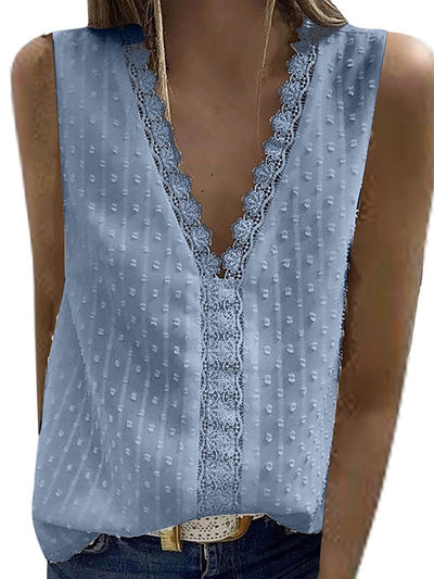 Daily v neck sleeveless lace women shirts vests