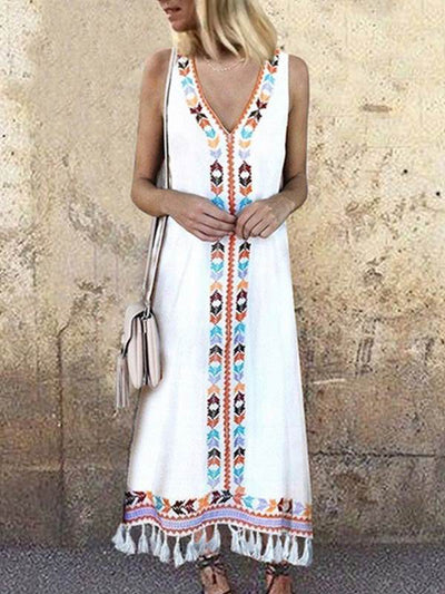 V Neck Colorful Bohemia Sleeveless Casual Long Maxi Dresses