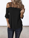 Sexy suspenders word collar flared sleeves t-shirts