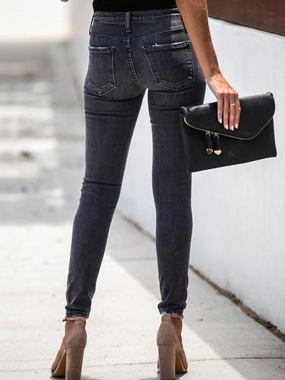 Fashion Women Plain Denim Long Pants Jeans