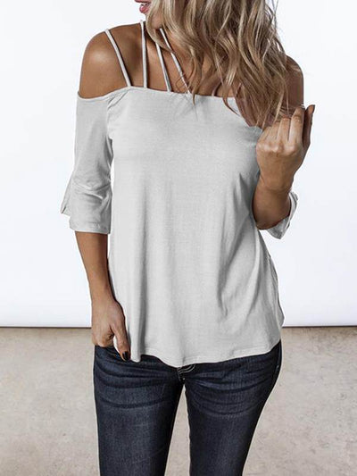 Sexy suspenders word collar flared sleeves t-shirts