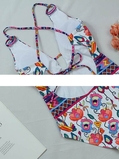 Printed strap tie design swimsuit bikini