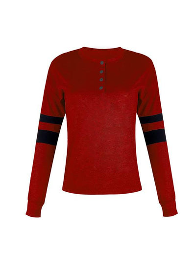 Stitching Round Collar Button Long Sleeve T-shirt Top