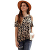 Fashion Leopard print Rouns neck Off shoulder T-Shirts