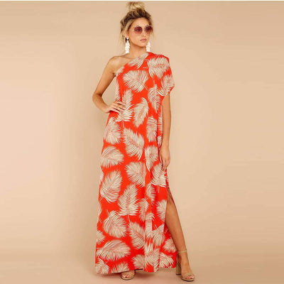 Loose Casual Single shoulder Print Maxi Dresses