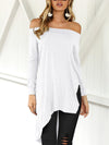 Fashion Off Shoulder Plain Color Long-sleeved Shirt with Irregular Hem