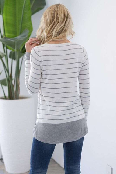 Casual Stripe Gored Round neck Long sleeve T-Shirts