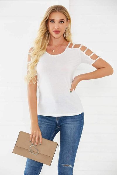 Fashion Pure Hollow out Short sleeve Round neck T-Shirts