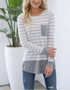 Casual Stripe Gored Round neck Long sleeve T-Shirts