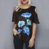 Casual Print Round neck Off shoulder Short sleeve T-Shirts