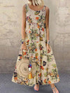 Sleeveless round neck vintage floral printed maxi dresses