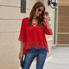 Fashion Pure V neck Lace Hollow out Half sleeve Blouses