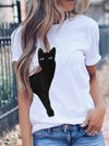 Women Casual Cat Print Cotton T-Shirts