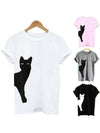 Women Casual Cat Print Cotton T-Shirts