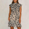 Fashion Leopard print Lacing Falbala Skater Dresses