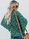 Stylish Green Printed Women Chiffon V neck Bat Sleeve Blouses
