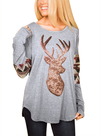 Christmas Reindeer Floral Long sleeve T-shirt