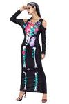 Halloween Floral Skeleton Long sleeve Maxi Dress