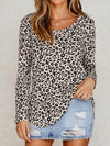 Round neck leopard printed long sleeve casual T-shirts