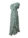 Elegant Woman V Neck Vacation Style Irregular Hem Leaf Printed Maxi Dresses