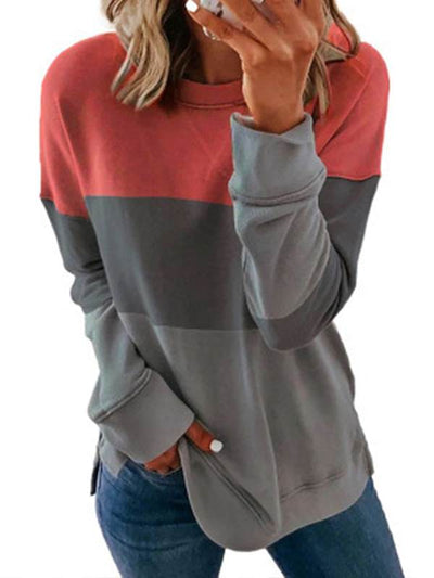 Fashion splicing hit color round neck long sleeve sweatshirts