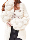 Casual Loose Pure Puff sleeve Knit Cardigan