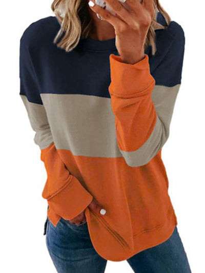 Fashion splicing hit color round neck long sleeve sweatshirts