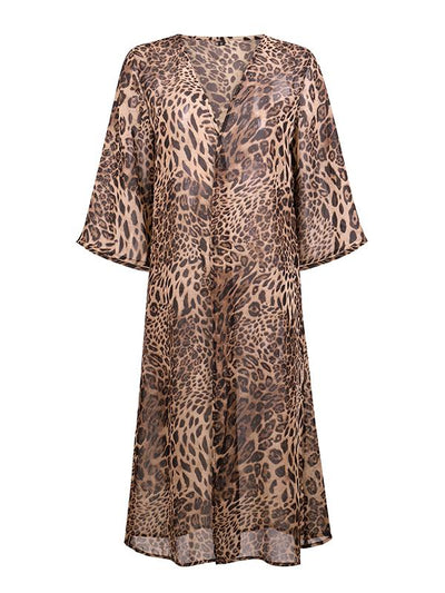 Sexy loose leopard print long chiffon cardigan