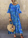 Floral printed round neck short sleeves casual loose maxi dresses