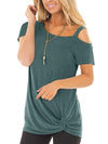 short sleeves one off shoulder twisted T-shirt