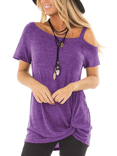 short sleeves one off shoulder twisted T-shirt