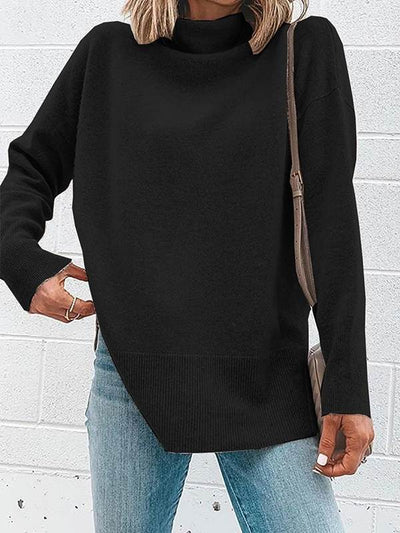 Plain high neck women long sleeve elegant sweaters