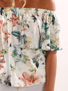 Sexy flared sleeves off shoulder Floral Printed Blouses
